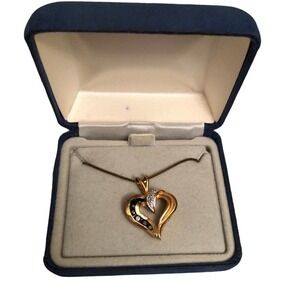 Ross Simons 925 Sterling Silver Necklace Gold Plated Heart Genuine Diamond Sapph